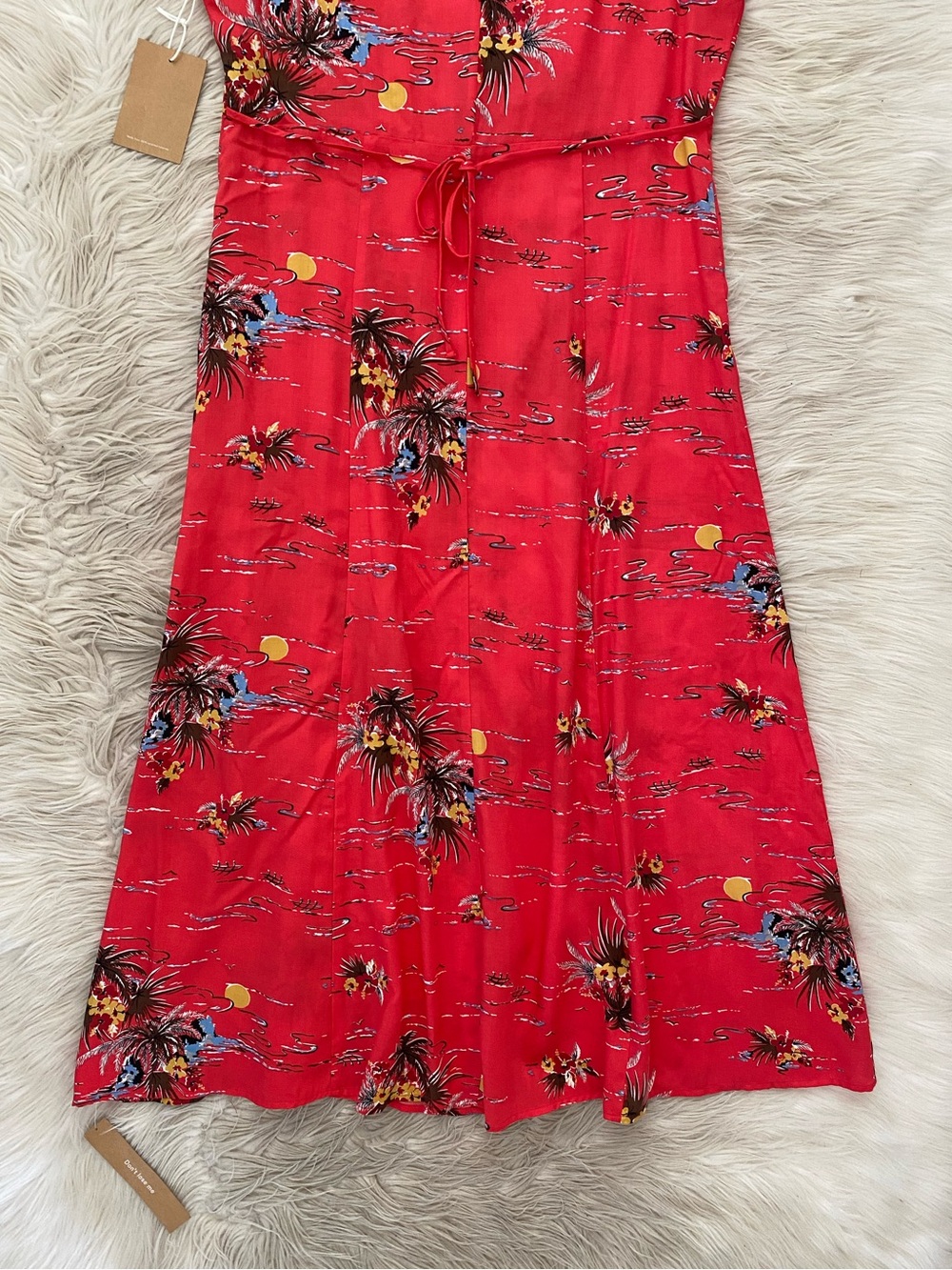 Reformation Denise Midi Dress Fuji Short Sleeve Red Tropical Hawaiian Retro M - Picture 8 of 11